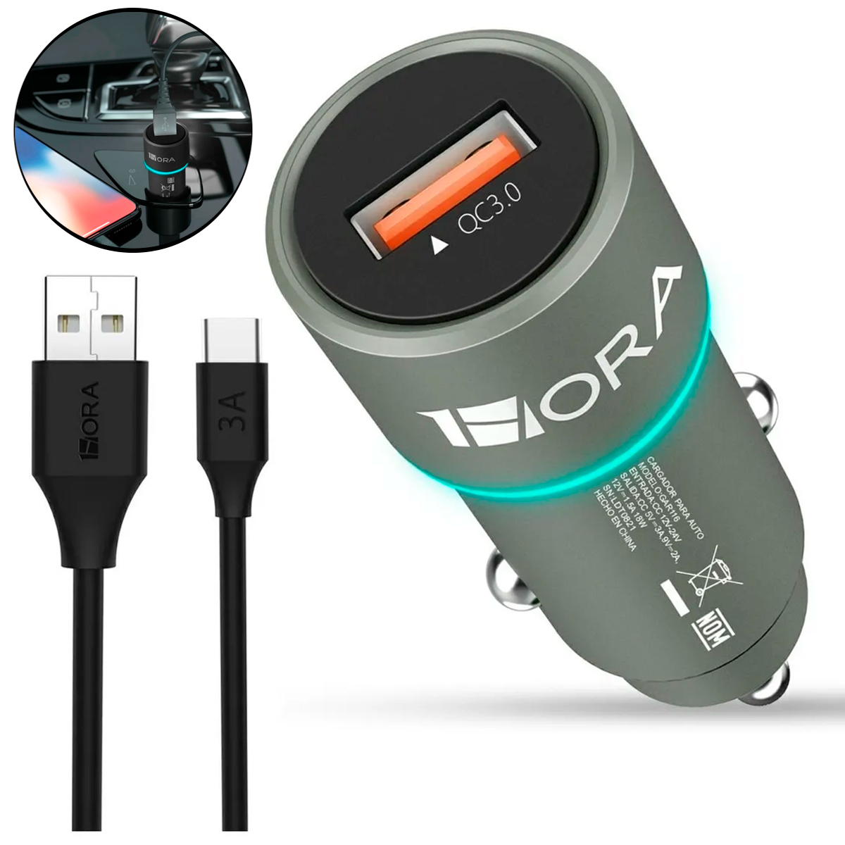 Kit de carga tipo c para carro 18W